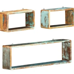vidaXL Juego de estantes cubo de pared 3 pzas madera maciza reciclada Best