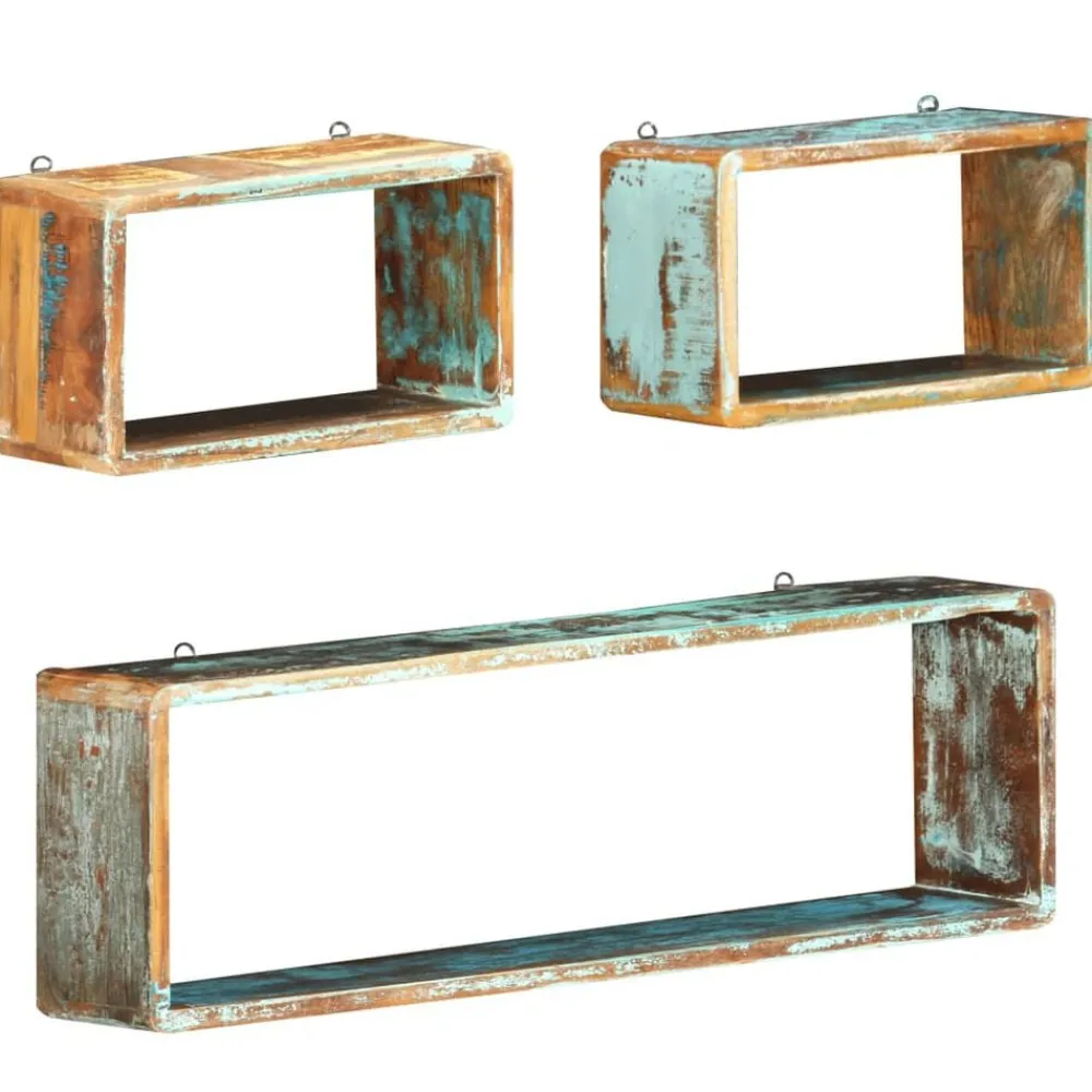 vidaXL Juego de estantes cubo de pared 3 pzas madera maciza reciclada Best