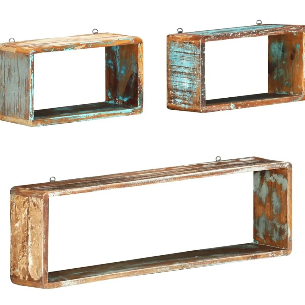 vidaXL Juego de estantes cubo de pared 3 pzas madera maciza reciclada Best