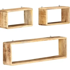 vidaXL Juego de estantes cubo de pared 3 piezas madera maciza de mango Discount