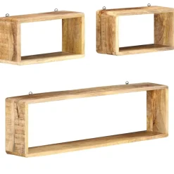 vidaXL Juego de estantes cubo de pared 3 piezas madera maciza de mango Discount