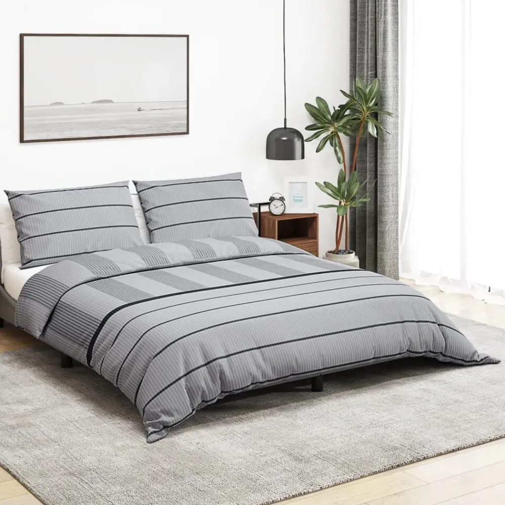 vidaXL Ropa De Casa-Juego de funda nórdica algodón gris 140x200 cm