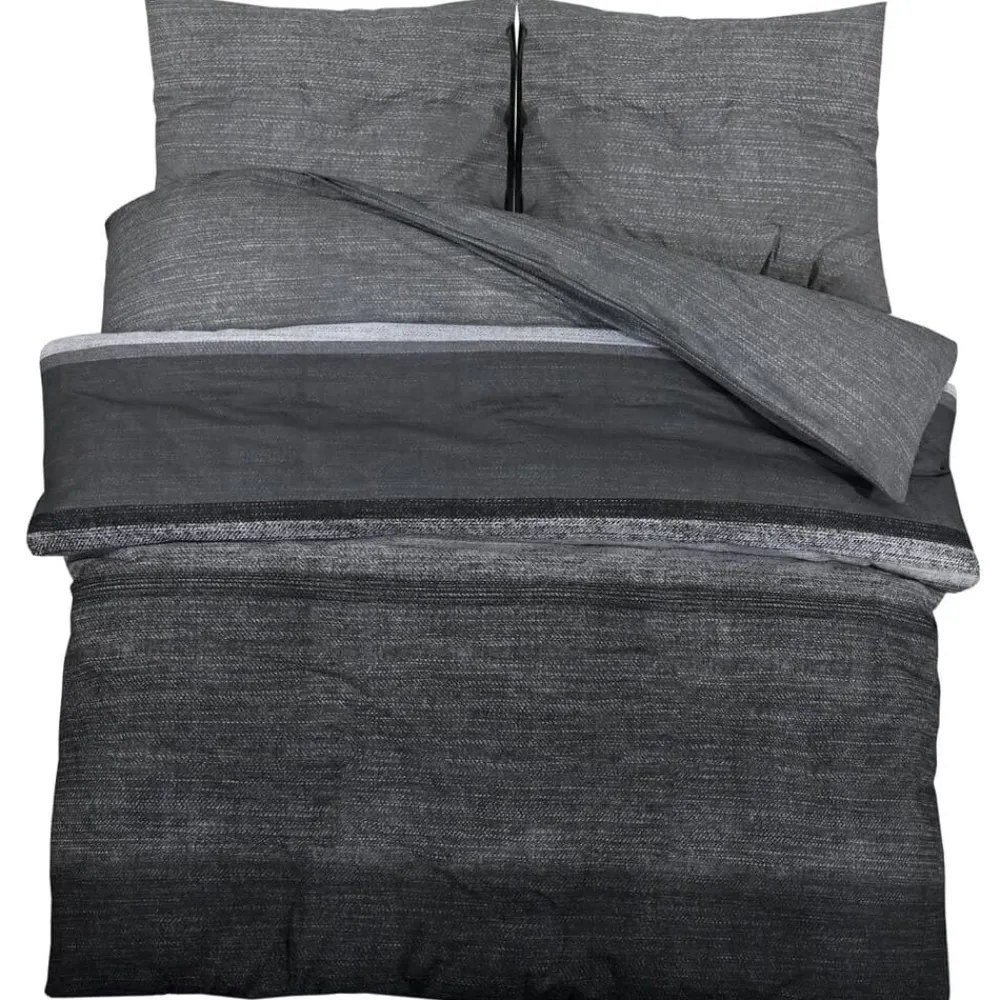 vidaXL Juego de funda nórdica algodón gris oscuro 140x200 cm Gris oscuro y negro Sale