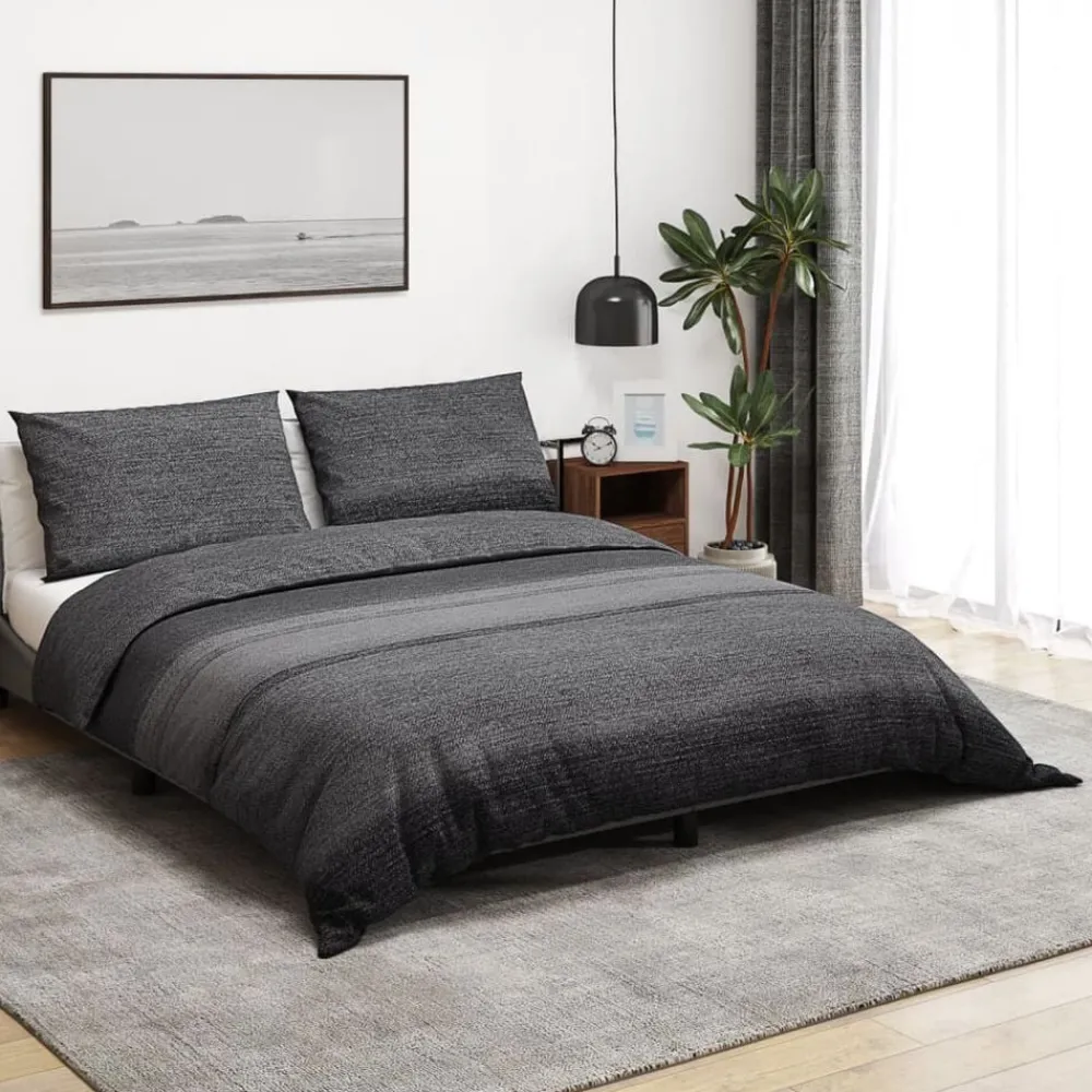 vidaXL Juego de funda nórdica algodón gris oscuro 140x200 cm Gris oscuro y negro Sale