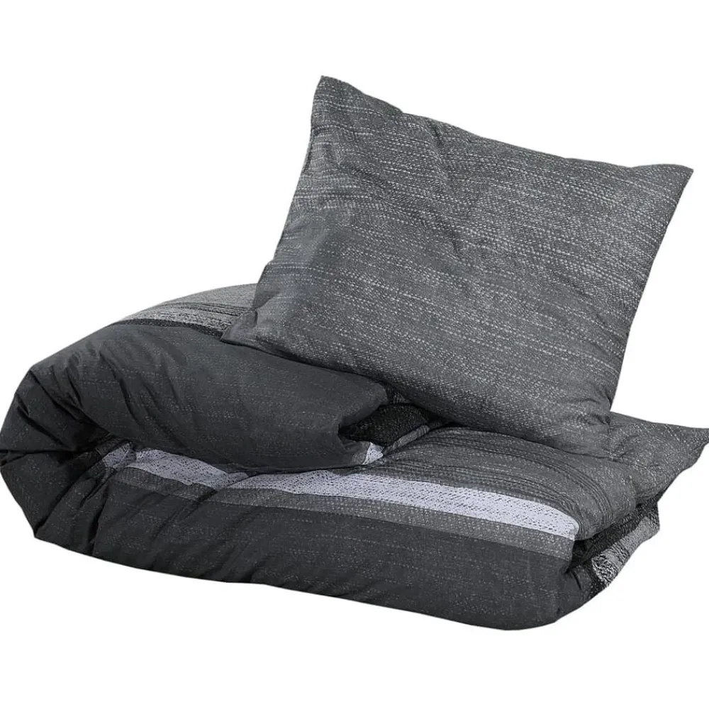 vidaXL Juego de funda nórdica algodón gris oscuro 140x200 cm Gris oscuro y negro Sale