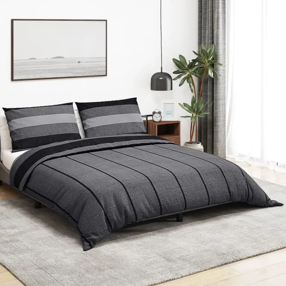 vidaXL Juego de funda nórdica algodón 140x200 cm Gris oscuro Sale