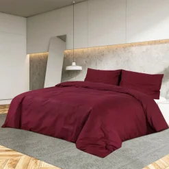 vidaXL Ropa De Casa-Juego de funda nórdica algodón color burdeos 140x200 cm