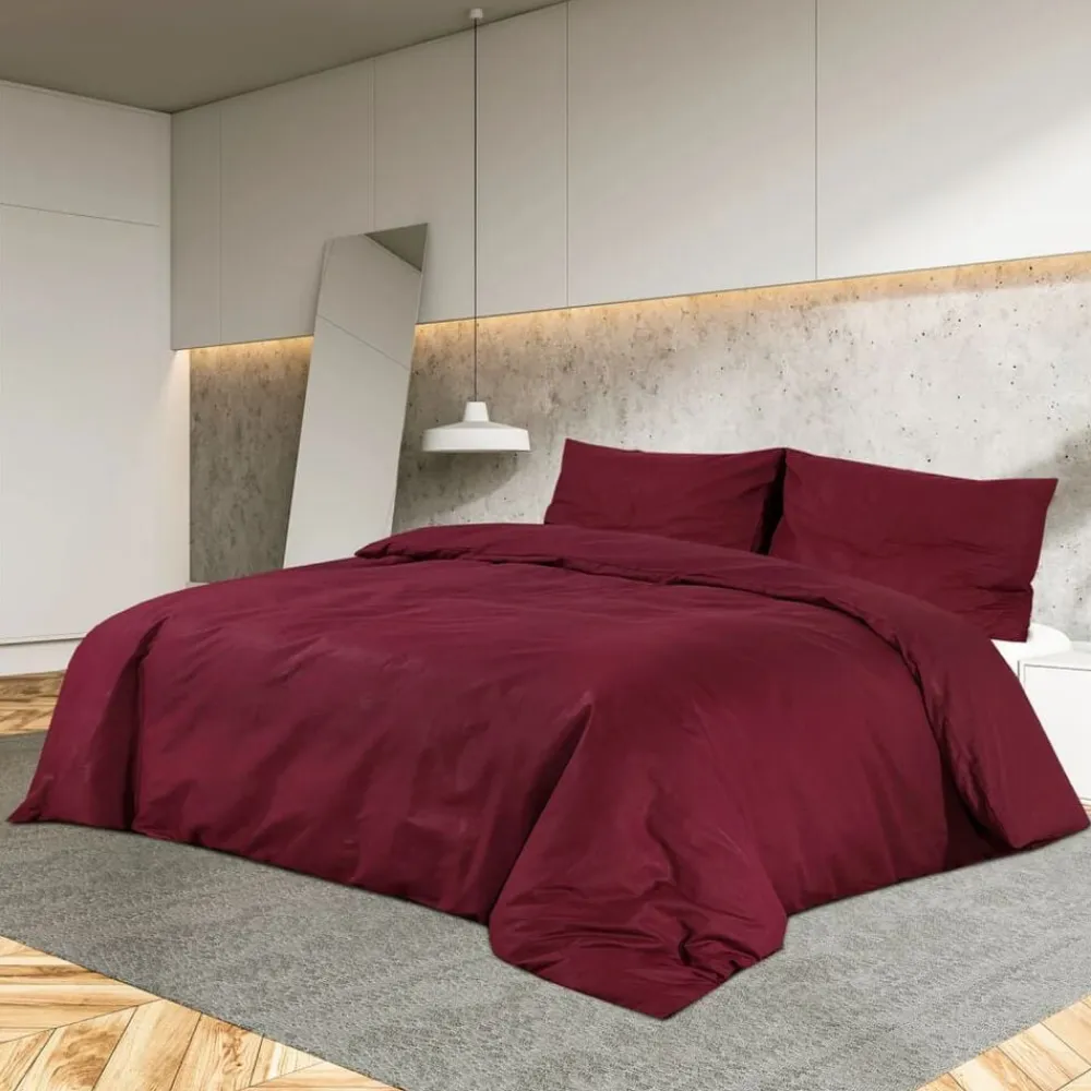 vidaXL Ropa De Casa-Juego de funda nórdica algodón color burdeos 140x200 cm