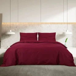 vidaXL Ropa De Casa-Juego de funda nórdica algodón color burdeos 140x200 cm