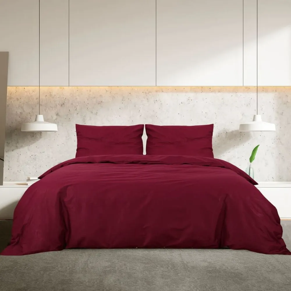 vidaXL Ropa De Casa-Juego de funda nórdica algodón color burdeos 140x200 cm