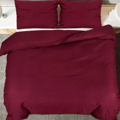 vidaXL Ropa De Casa-Juego de funda nórdica algodón color burdeos 140x200 cm