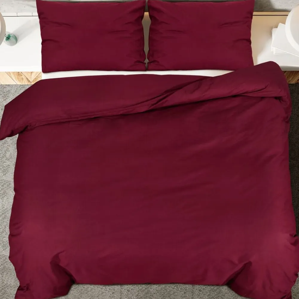 vidaXL Ropa De Casa-Juego de funda nórdica algodón color burdeos 140x200 cm
