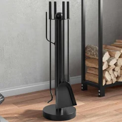 vidaXL Accesorios Para Hornos De Leña Y Chimeneas-Juego de herramientas para chimenea de 5 piezas, 18 x 56 cm, acero