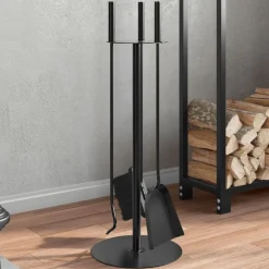 vidaXL Accesorios Para Hornos De Leña Y Chimeneas-Juego de herramientas para chimenea de 4 piezas, 22 x 59 cm, acero