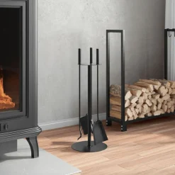 vidaXL Accesorios Para Hornos De Leña Y Chimeneas-Juego de herramientas para chimenea de 4 piezas, 22 x 59 cm, acero