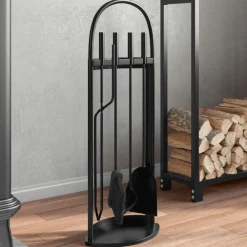 vidaXL Accesorios Para Hornos De Leña Y Chimeneas-Juego de herramientas para chimenea de 5 piezas, 23 x 15 x 66 cm, acero