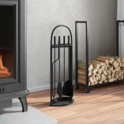 vidaXL Accesorios Para Hornos De Leña Y Chimeneas-Juego de herramientas para chimenea de 5 piezas, 23 x 15 x 66 cm, acero