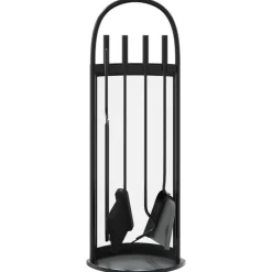 vidaXL Accesorios Para Hornos De Leña Y Chimeneas-Juego de herramientas para chimenea de 5 piezas, 23 x 15 x 66 cm, acero