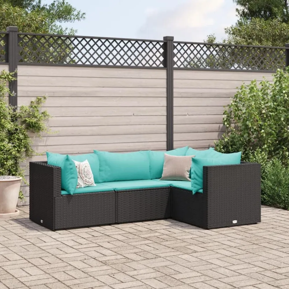 vidaXL Juego de jardín con cojines 4 piezas ratán sintético negro Negro y azul New