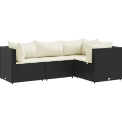 vidaXL Juego de jardín con cojines 4 piezas ratán sintético negro Negro y crema Clearance