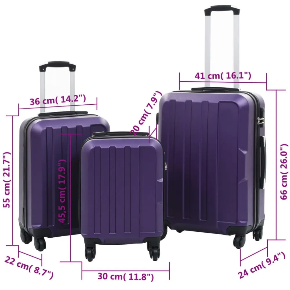 vidaXL Maletas Y Bolsos De Viaje-Juego de maletas rígidas de ruedas trolley 3 pzas moradas ABS