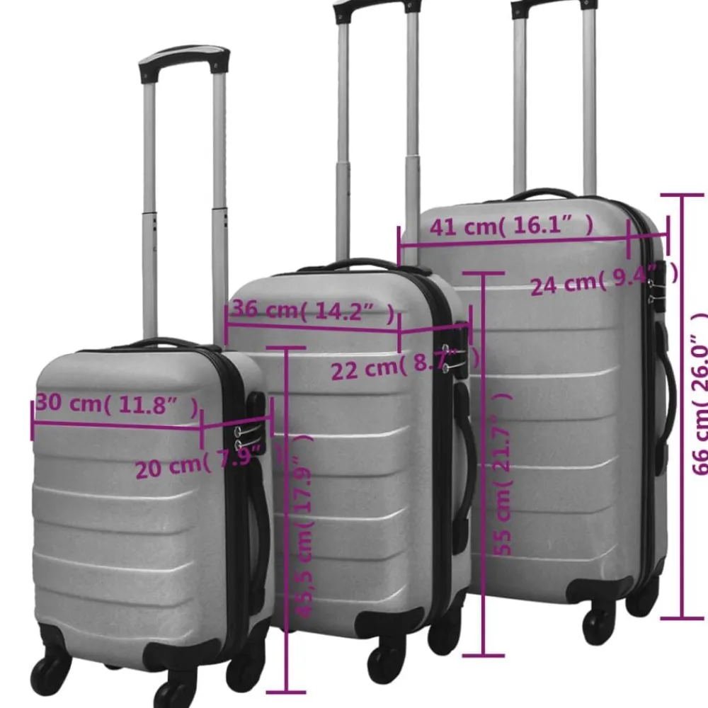 vidaXL Juego de maletas trolley rígidas 3 pzas 45,5/55/66 cm Plateado Sale