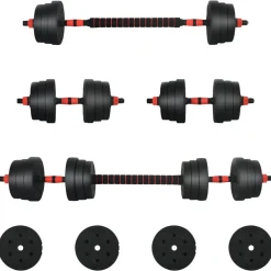 vidaXL Fitness Y Musculación-Juego de Mancuernas 2 en 1 30kg Negro y rojo