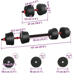 vidaXL Fitness Y Musculación-Juego de Mancuernas 2 en 1 30kg Negro y rojo