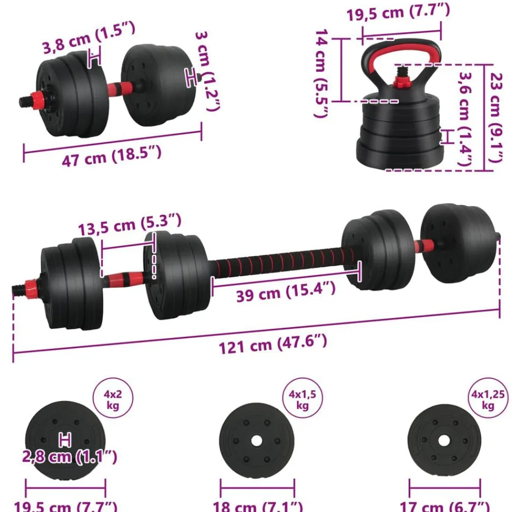 vidaXL Juego de Mancuernas 4 en 1 30kg Negro y rojo Negro con rojo Hot