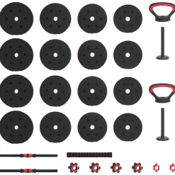 vidaXL Juego de Mancuernas 4 en 1 30kg Negro y rojo Negro con rojo Hot