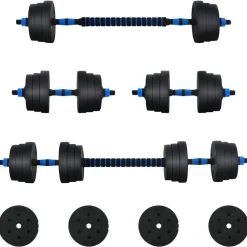 vidaXL Juego de Mancuernas 2 en 1 30kg Negro y azul Negro con azul New
