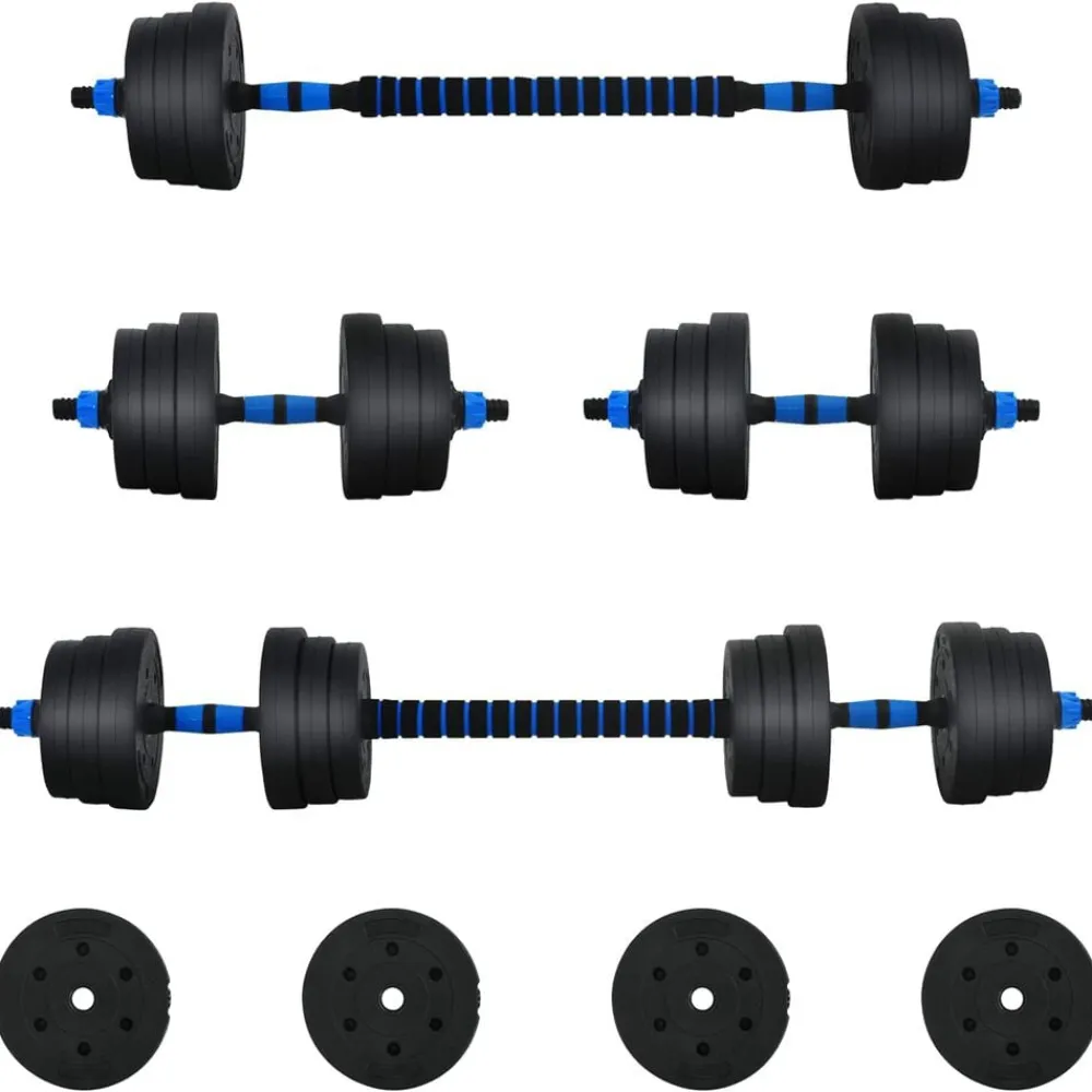 vidaXL Juego de Mancuernas 2 en 1 30kg Negro y azul Negro con azul New