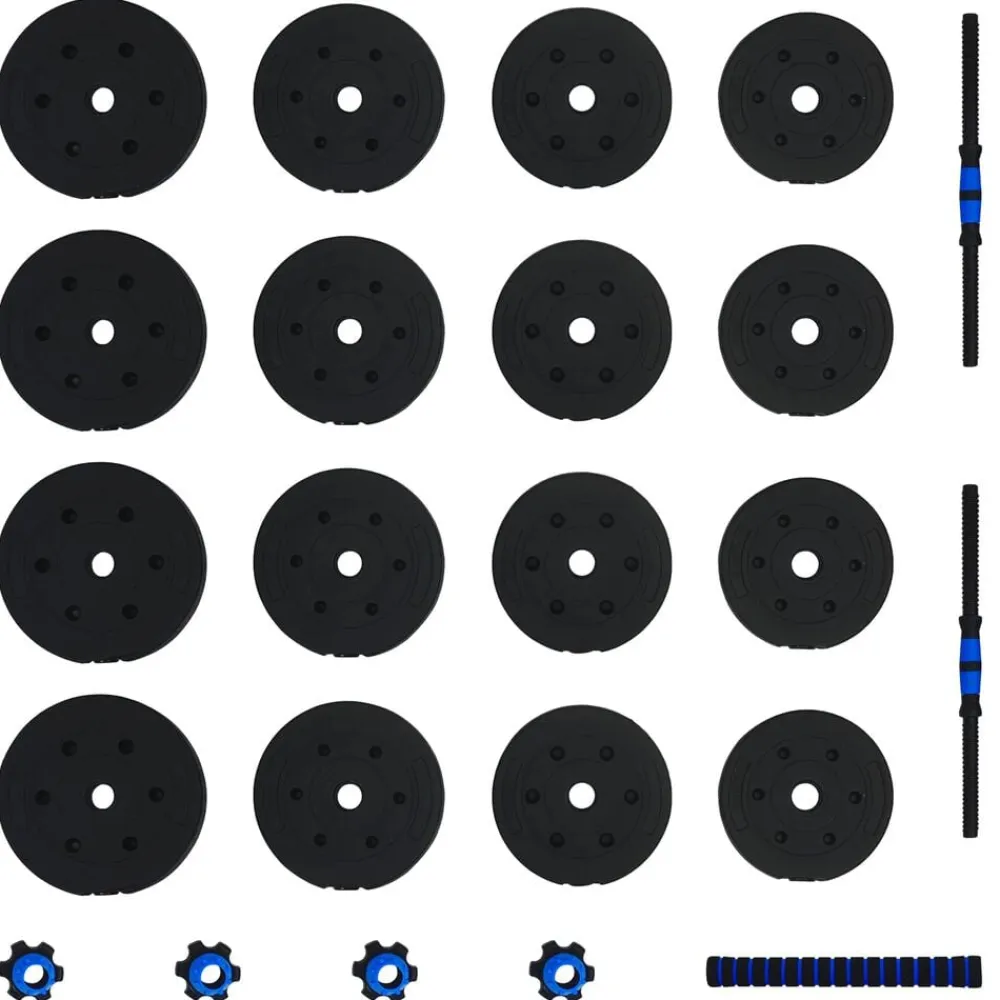 vidaXL Juego de Mancuernas 2 en 1 30kg Negro y azul Negro con azul New
