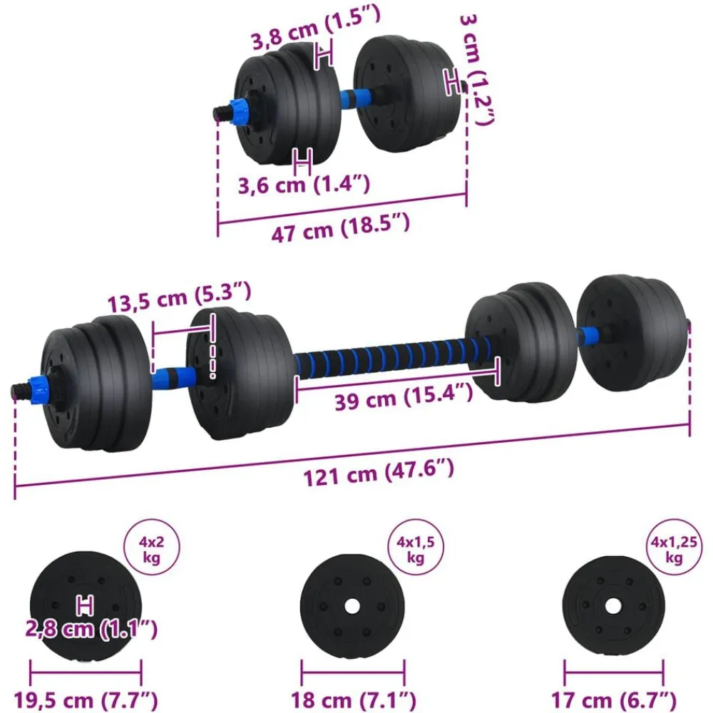 vidaXL Juego de Mancuernas 2 en 1 30kg Negro y azul Negro con azul New