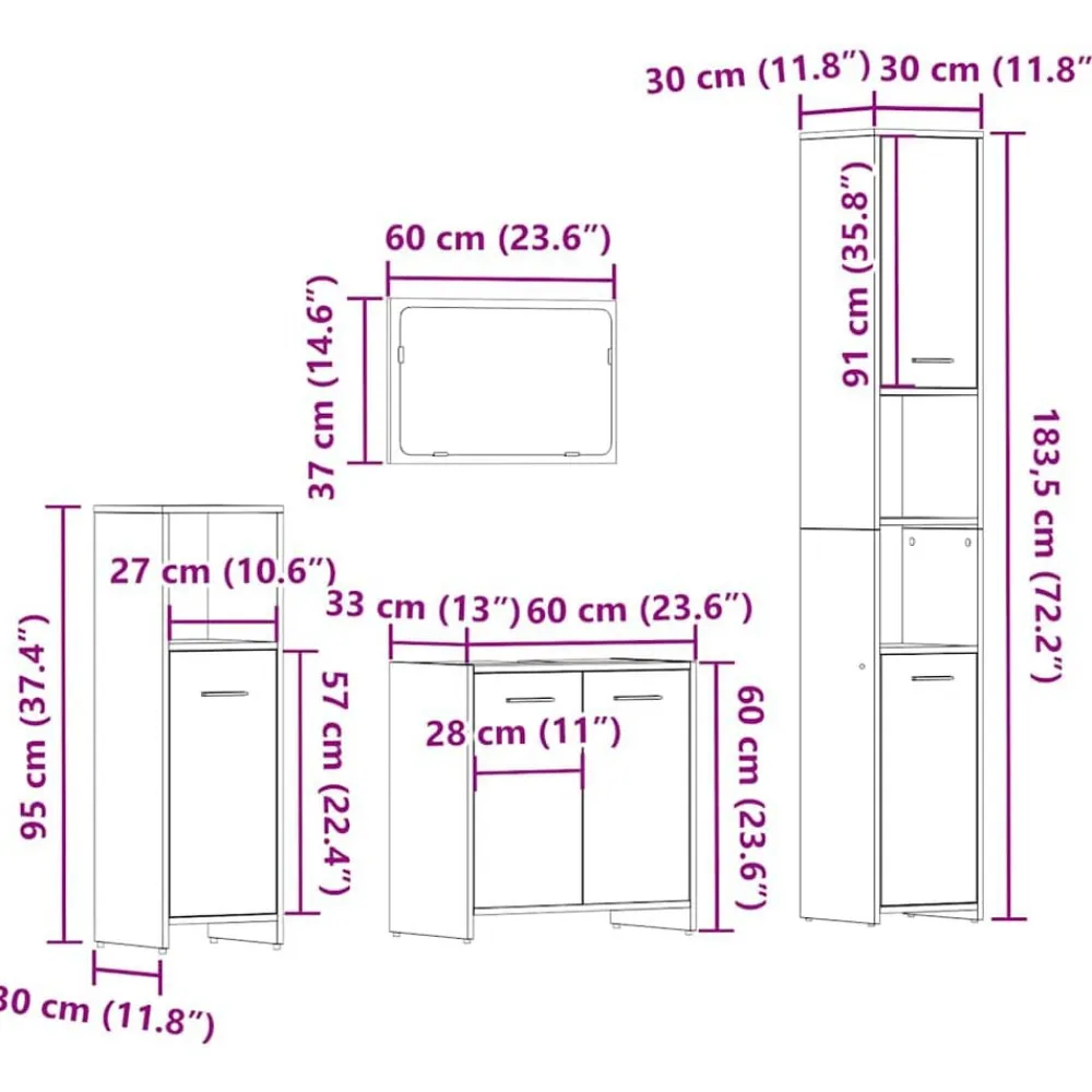 vidaXL Juego de muebles baño 4 piezas madera ingeniería Roble artisan Hot