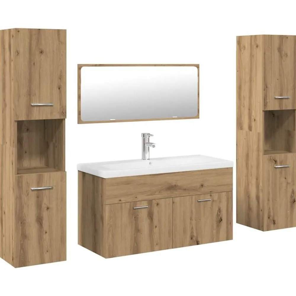 vidaXL Juego de muebles baño 5 piezas madera ingeniería Roble artisan New