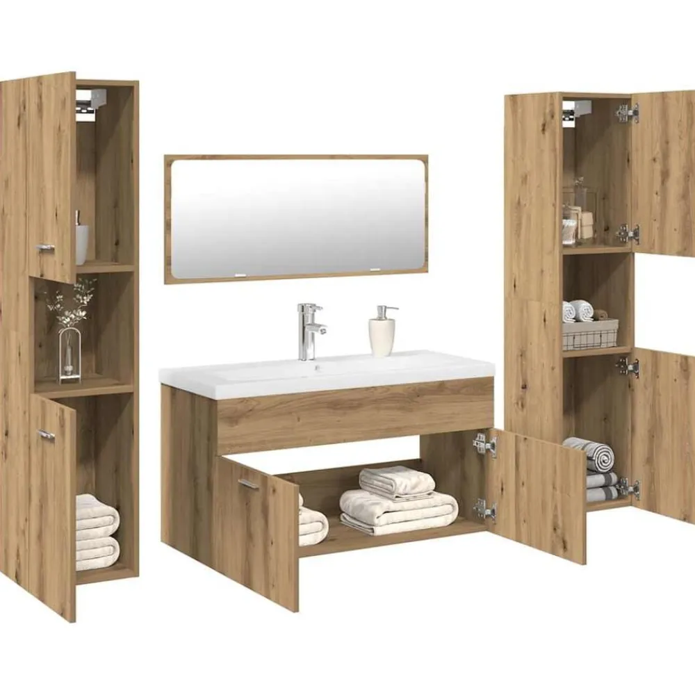 vidaXL Juego de muebles baño 5 piezas madera ingeniería Roble artisan New