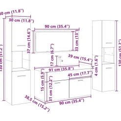 vidaXL Juego de muebles baño 5 piezas madera ingeniería Roble artisan New