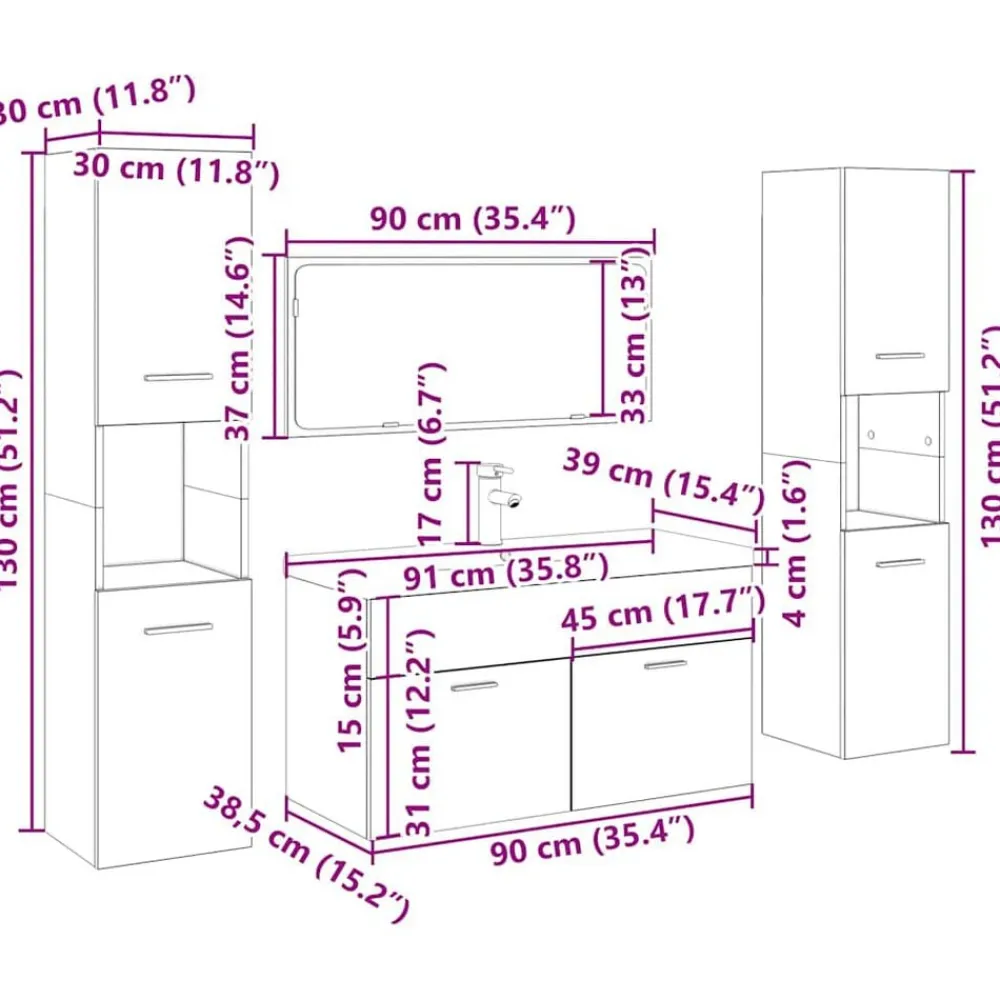 vidaXL Juego de muebles baño 5 piezas madera ingeniería Roble artisan New
