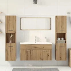 vidaXL Juego de muebles baño 5 piezas madera ingeniería Roble artisan New