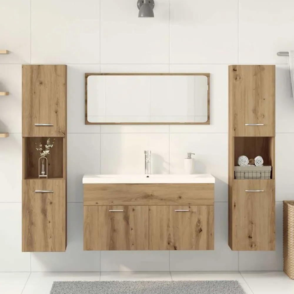 vidaXL Juego de muebles baño 5 piezas madera ingeniería Roble artisan New