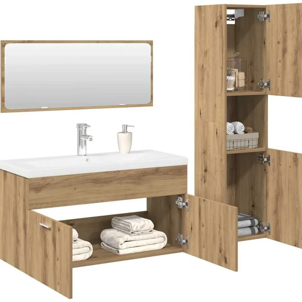 vidaXL Conjuntos De Muebles-Juego de muebles baño 4 piezas madera ingeniería