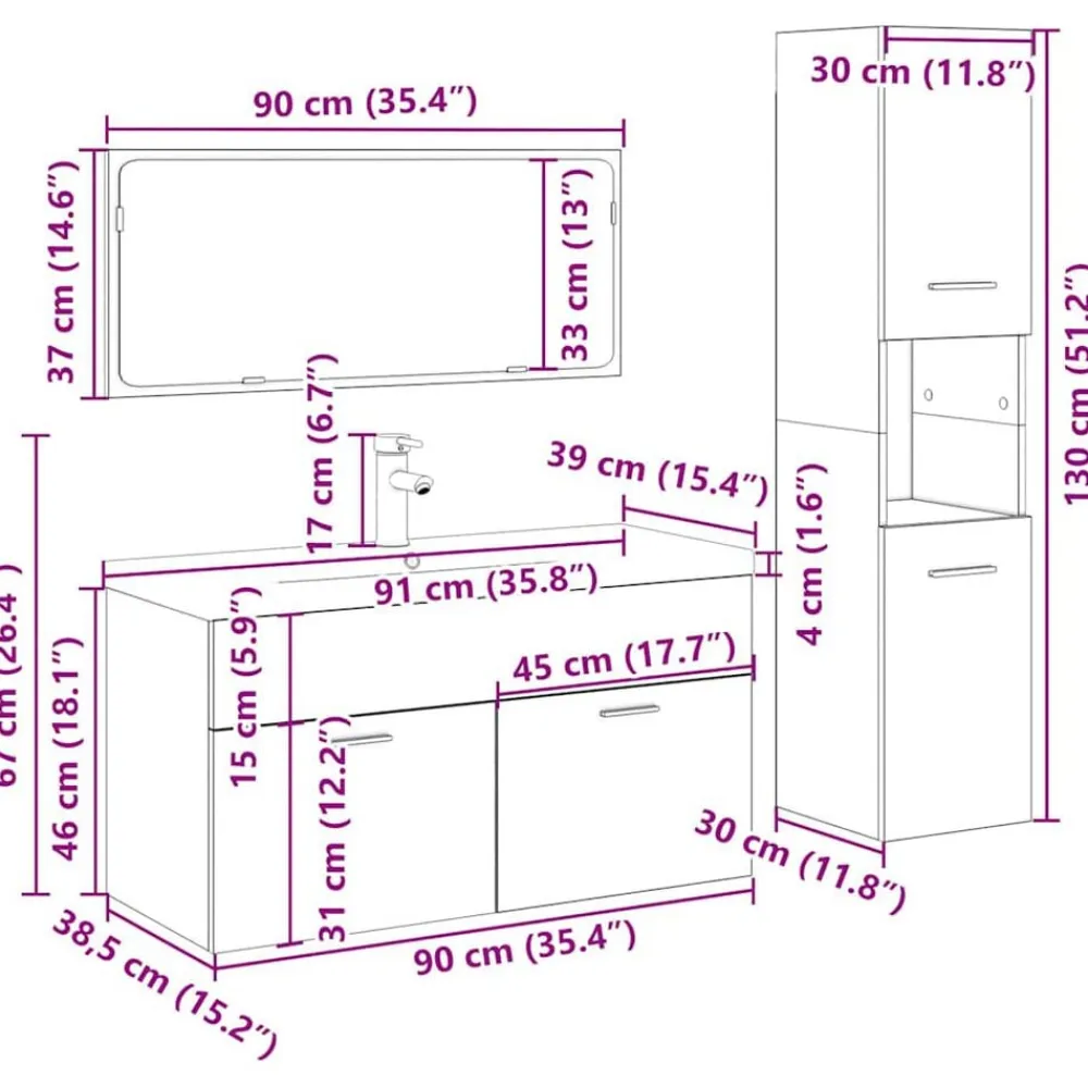vidaXL Conjuntos De Muebles-Juego de muebles baño 4 piezas madera ingeniería