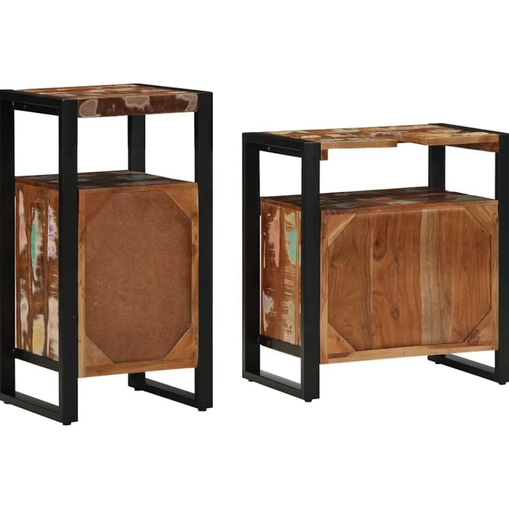 vidaXL Conjuntos De Muebles-Juego de muebles de baño 2 pcs Marrón Madera reciclada maciza