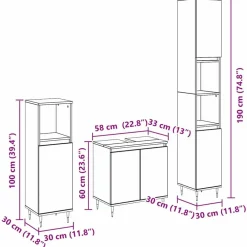 vidaXL Conjuntos De Muebles-Juego de muebles de baño 3 pcs 30 x 30 x 190 cm