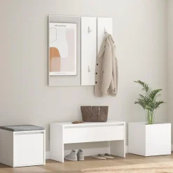 vidaXL Bancos-Juego de muebles de recibidor madera contrachapada