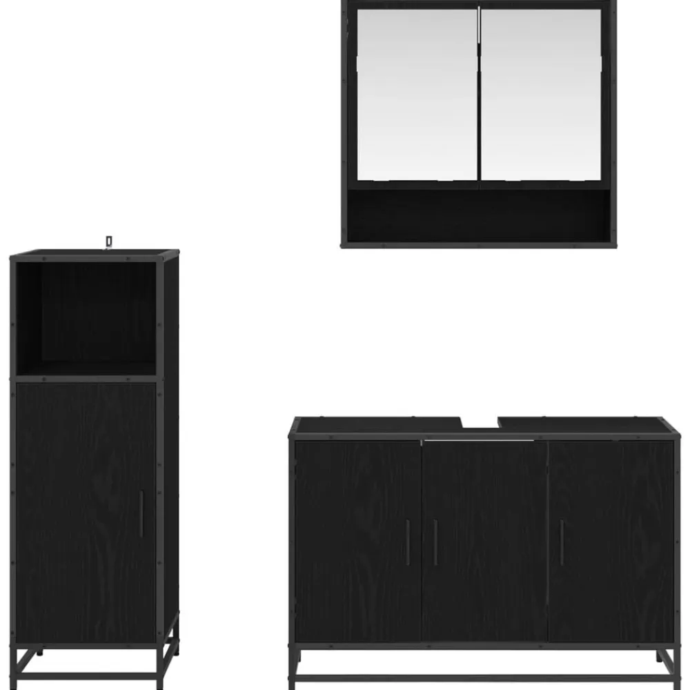 vidaXL Juego de muebles de baño 3 pcs Madera de ingeniería Roble negro Clearance