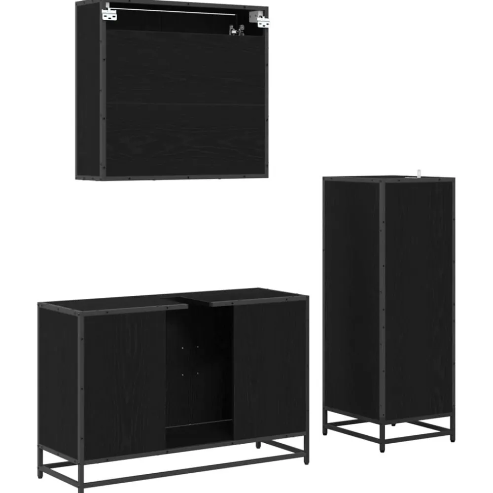 vidaXL Juego de muebles de baño 3 pcs Madera de ingeniería Roble negro Clearance