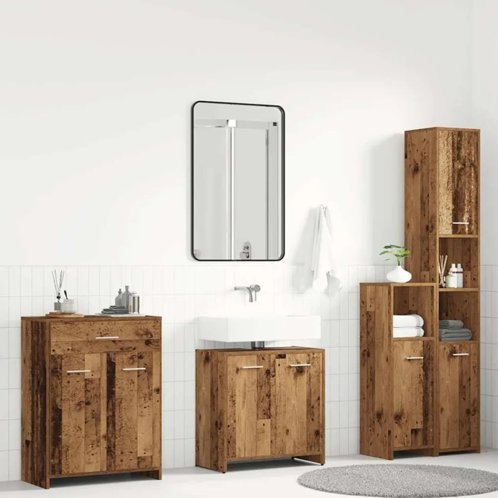 vidaXL Conjuntos De Muebles-Juego de muebles de baño 4 piezas madera ingeniería envejecida