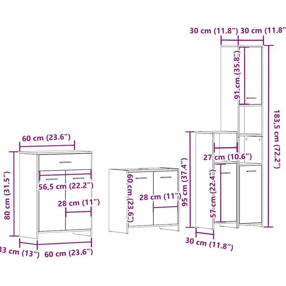 vidaXL Conjuntos De Muebles-Juego de muebles de baño 4 piezas madera ingeniería envejecida